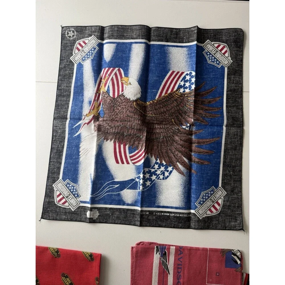 Vtg Harley Davidson Bandana Eagle Headband Handkerchief USA Flag Banner Lot